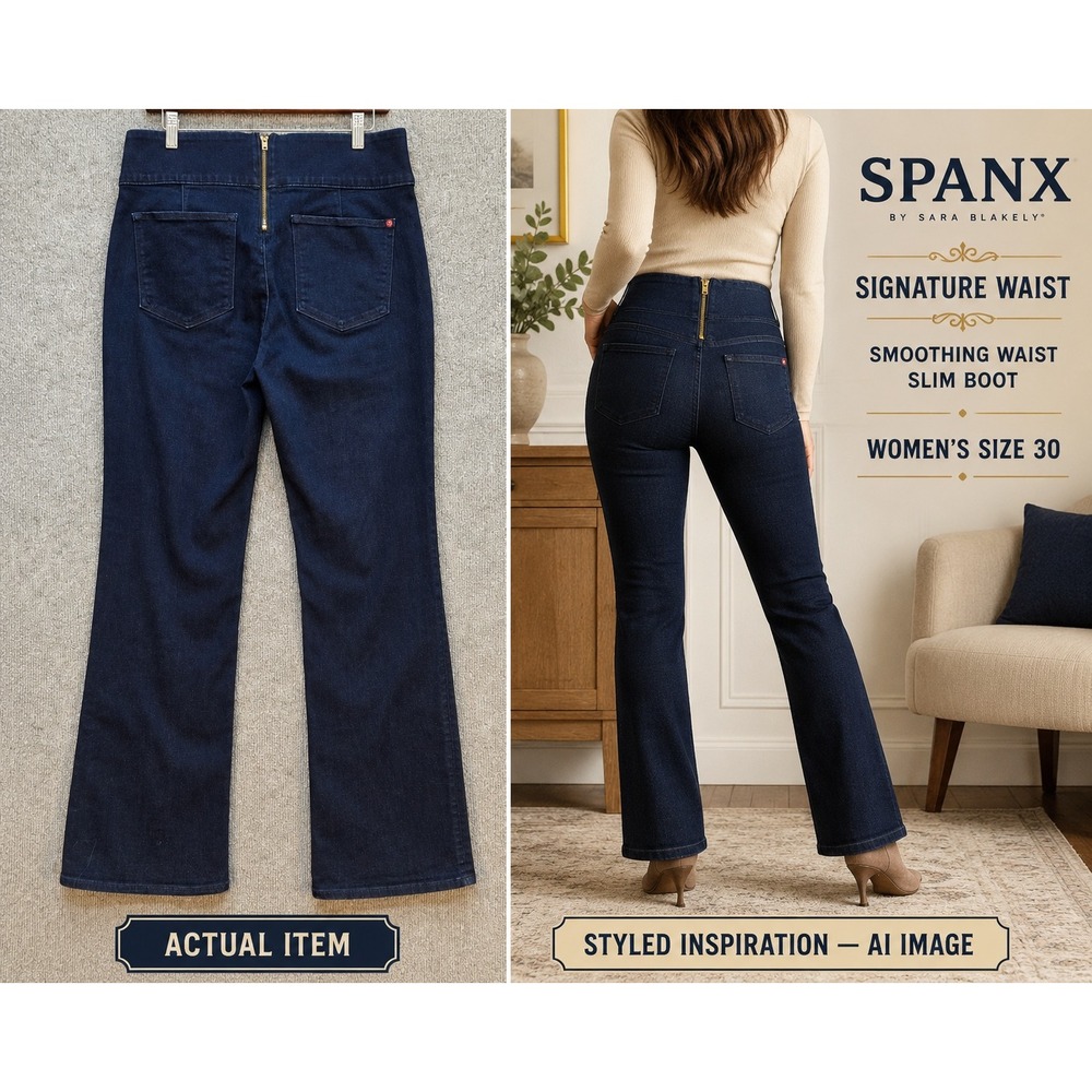 Spanx Signature Waist Slim Boot Jeans Womens Indigo Blue 30 Excellent Minimalist